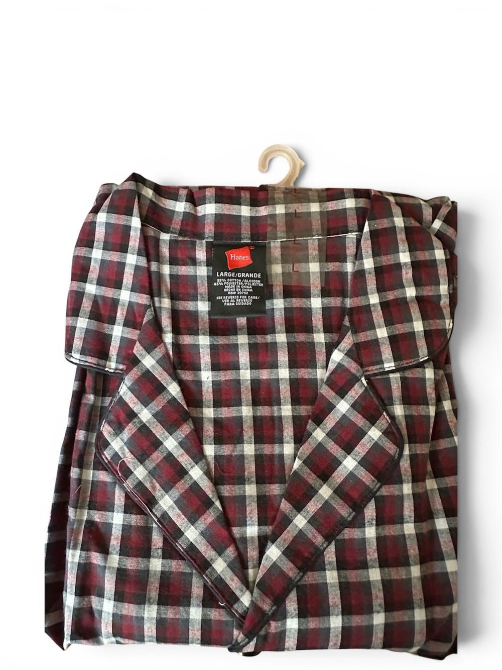 Hanes Red Black White Plaid Men's Flannel Shirt